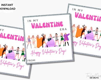 Eras Tour Valentine, In My Valentine Era, Swiftie Valentine Cards, Printable Valentine, Printable Classroom Valentine's Cards