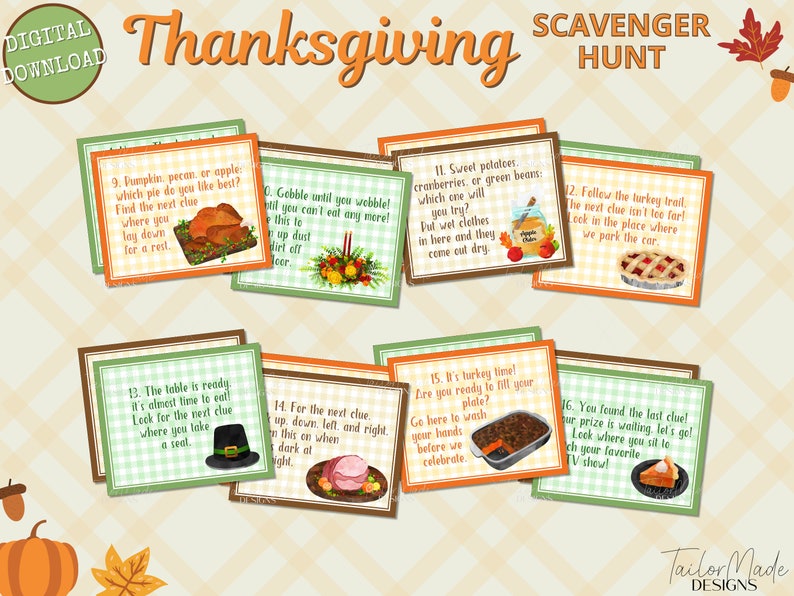 Thanksgiving Scavenger Hunt Plaid Thanksgiving Treasure Hunt - Etsy