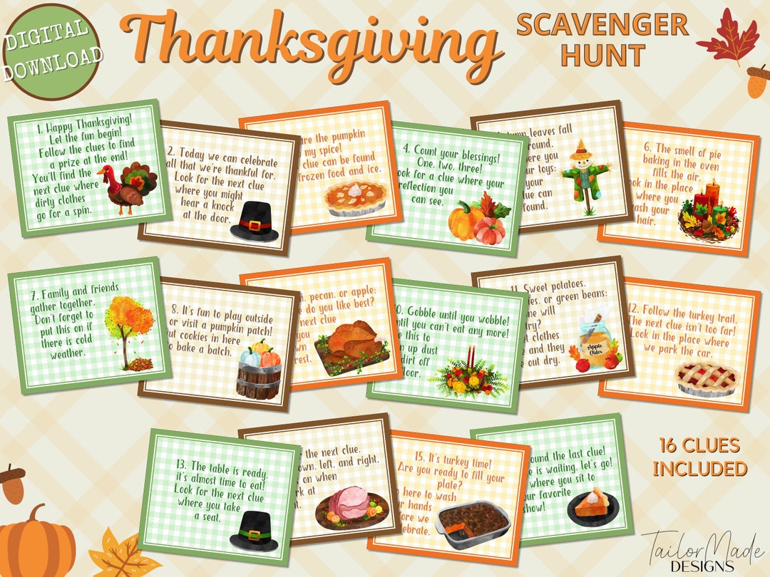 Thanksgiving Scavenger Hunt, Plaid Thanksgiving Treasure Hunt ...