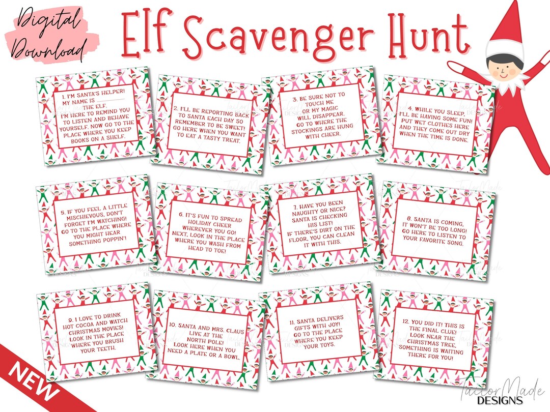 Christmas Elf Scavenger Hunt, Elf Treasure Hunt, Elf Arrival Letter