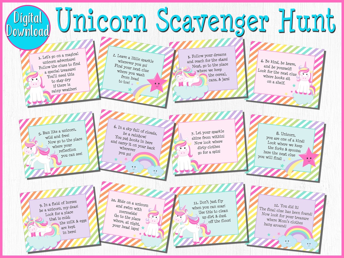 Unicorn Scavenger Hunt Unicorn Birthday Games Girl Birthday | Etsy