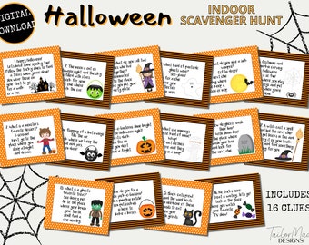 Halloween Scavenger Hunt, Halloween Treasure Hunt, Kids Halloween Party Game, Printable Halloween Clues, Children Halloween Game Printable