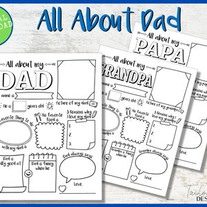 Tout sur papa imprimable, page de coloriage de la fête des pères, tout sur mon grand-père, questionnaire de la fête des grands-parents