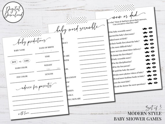 Printable Baby Shower Games Baby Predictions Baby Word | Etsy