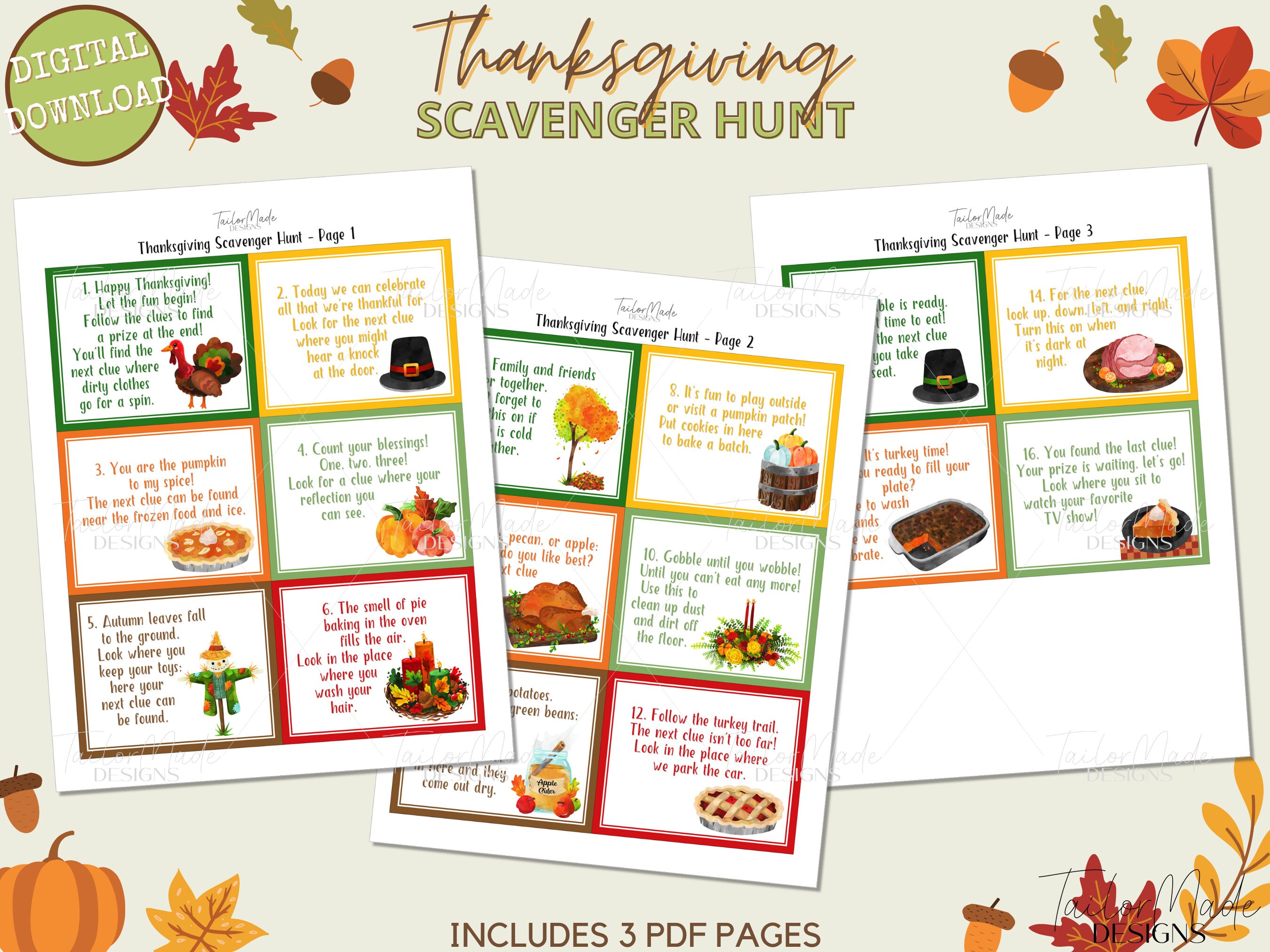 Thanksgiving Scavenger Hunt Thanksgiving Treasure Hunt - Etsy UK