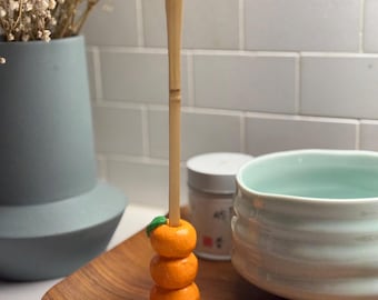 Handgemaakte matcha-lepelhouder | Fuji-berg, mandarijn, dango-decor | Handgemaakte accessoires