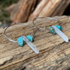 Turquoise and Quartz Hoops