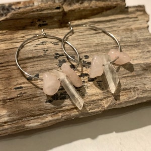 Clear Quartz Point with Rose Quartz Hoops