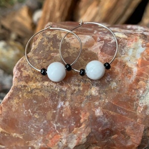Howlite and Black Glass Hoops