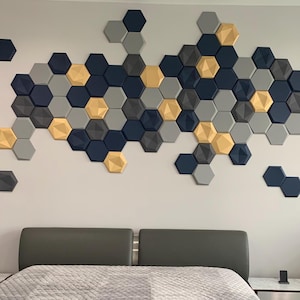 SOUND ABSORBING PANEL Soundproofing Tile Custom wall decoration Hexagon wall art 30 colors Foam board Geometric acoustic panel Block sounds