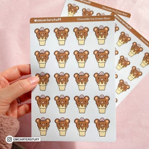 Folha de adesivos de urso de sorvete de chocolate