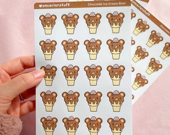 Hoja de pegatinas de oso de helado de chocolate