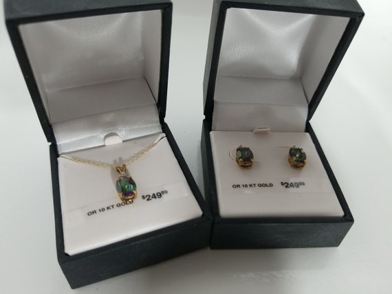 10k gold/ Rainbow Quarts matching earrings and nec