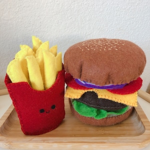 Felt burger and fries - felt pretend play food, felt foods, felt toys, kitchen play