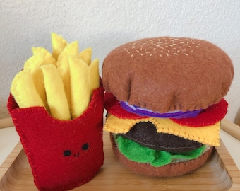 Felt burger and fries - felt pretend play food, felt foods, felt toys, kitchen play