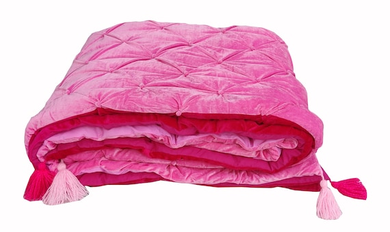 Fuchsia and Baby Pink Customer Personalization Colour Order Velvet Comforter Fuchsia Fuchsia Pink Queen Quilt Pink Bedspread Velvet Quilt Etsy Canada