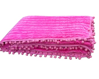 Baby Pink Luxury Velvet quilt , Couple Quilt, King Quilt, Baby Pink Queen Quilt, Quilt Wedding gift ,Velvet Quilt, Pick Stitch Quilts