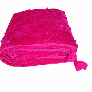 Fuchsia Velvet Quilt Comforter Blanket Bedspread King size throw Bedding Gifts Euro shams Mothers day Gifts Wedding Gifts