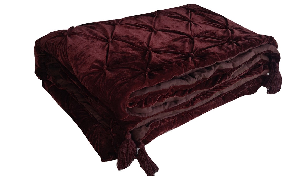Brown Velvet Quilt King Velvet Quilted Throw Velvet Quilt Etsy
