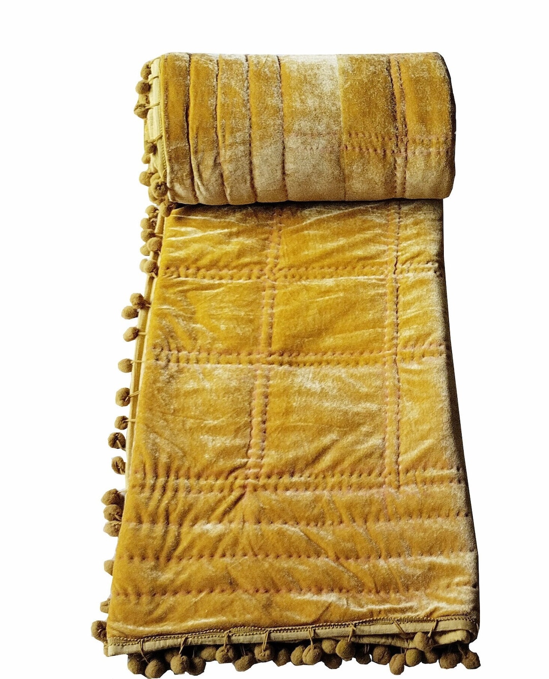 Gold Velvet Quilt, Velvet Comforter, Queen Quilt, Gold King Size Quilt