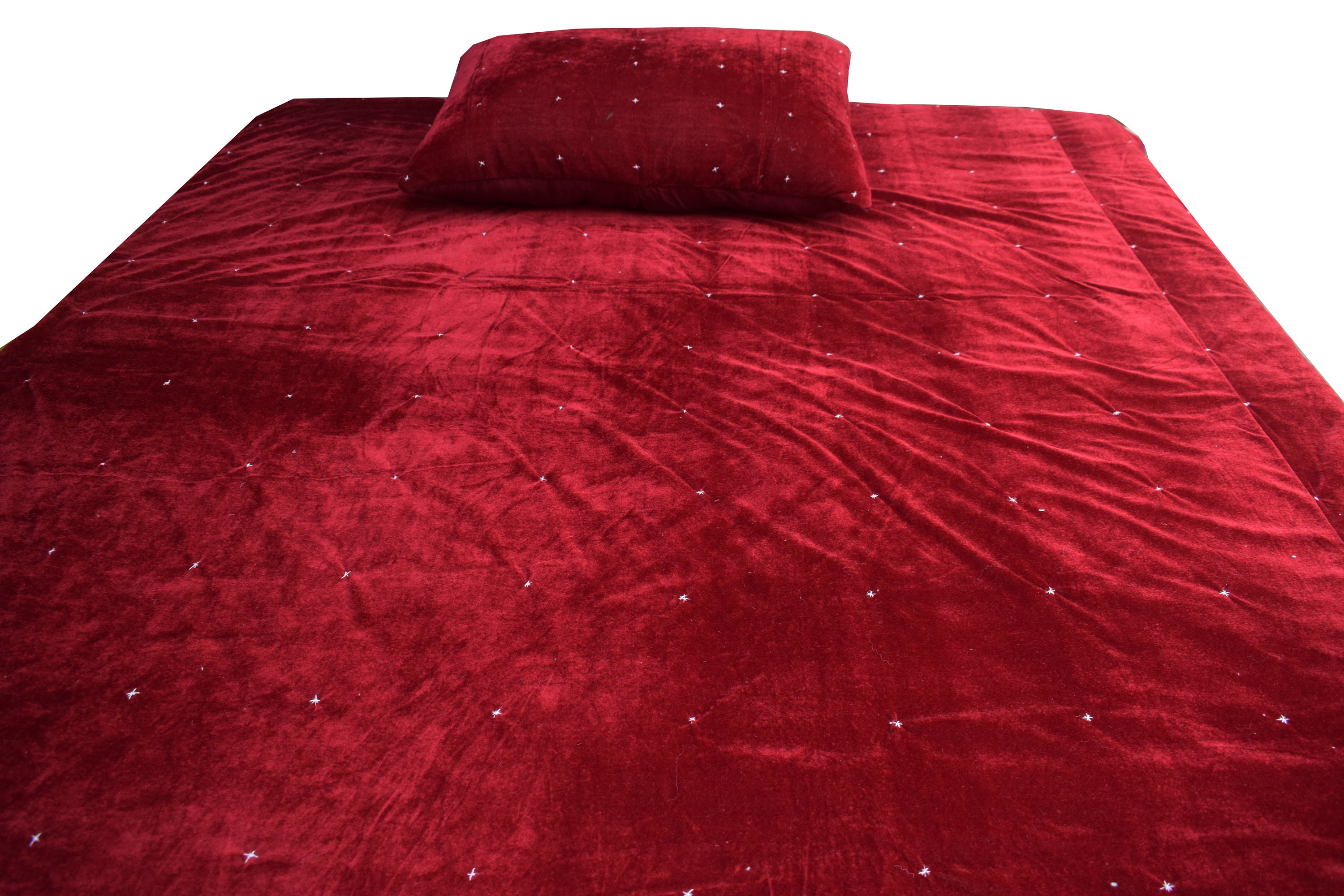 Deep Red Velvet Pompom Quilt Comforter Blanket Bedspread King Etsy
