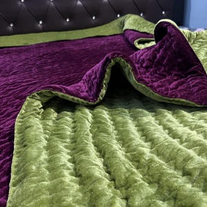Wine Purple, Olive Green  Luxury Double Side Velvet quilt Luxury Comforter Quilt King Quilt, Twin quilt, Velvet Quilt Christmas Gift.