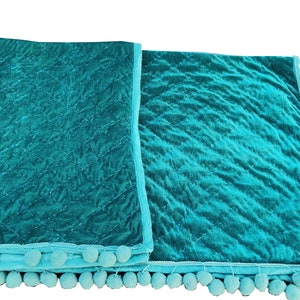 Teal Velvet Quilt,Teal velvet Quilt,Velvet Quilt King, Lap Size Quilt, Blanket, Pick Stitch Quilt, Pom Pom Throw Blanket, Dark green quilt