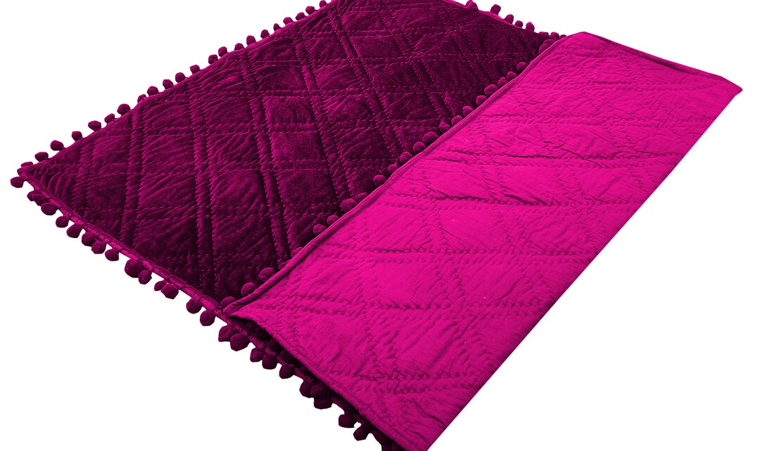 Purple Velvet Comforter King Hand Quilted Modern Quilt Etsy