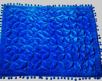 Edredón con pompón de terciopelo azul real, edredón, colcha, manta de terciopelo King, edredón muy suave de terciopelo, cobertor de flores cosido a mano