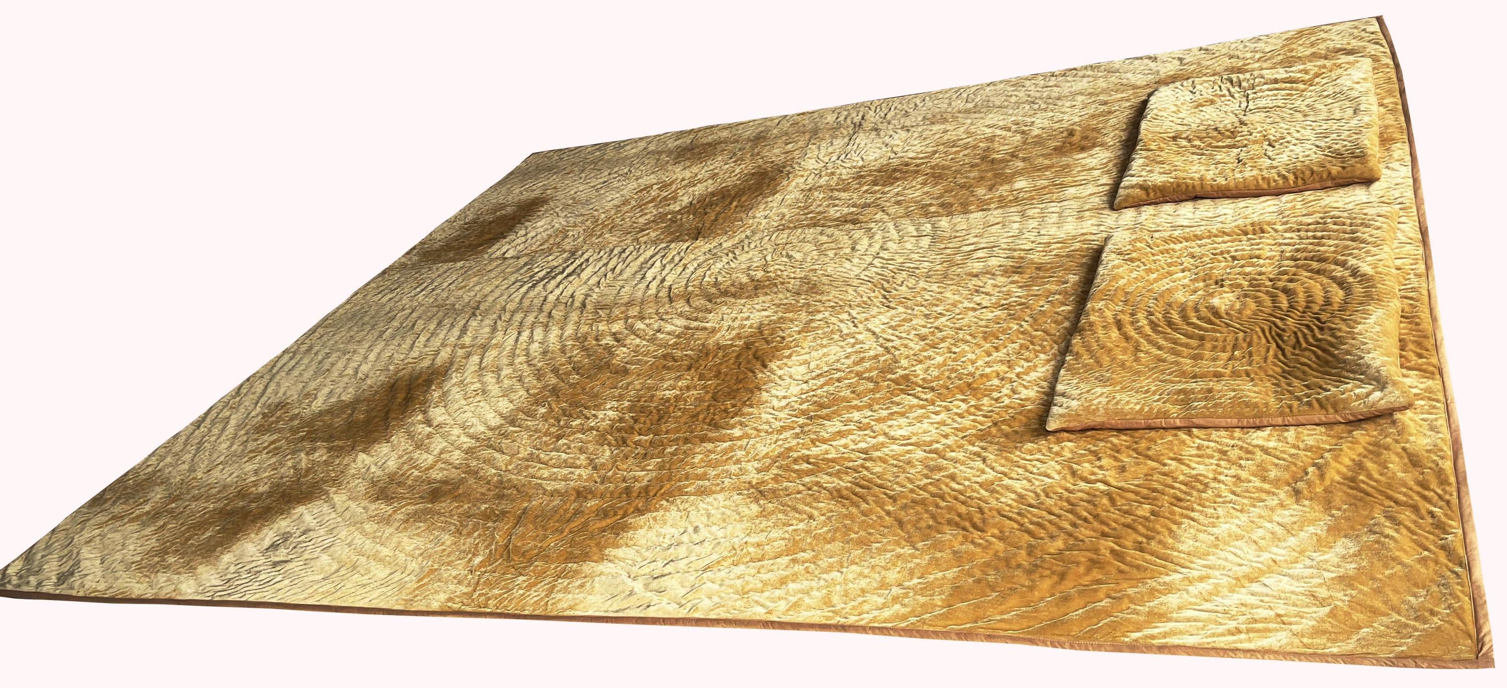 Gold Velvet Quilt, Velvet Comforter, Queen Quilt, Gold King Size