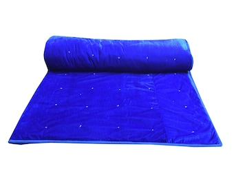 Royal Blue Samt Quilt: Handgenähte Baumwollbettwäsche