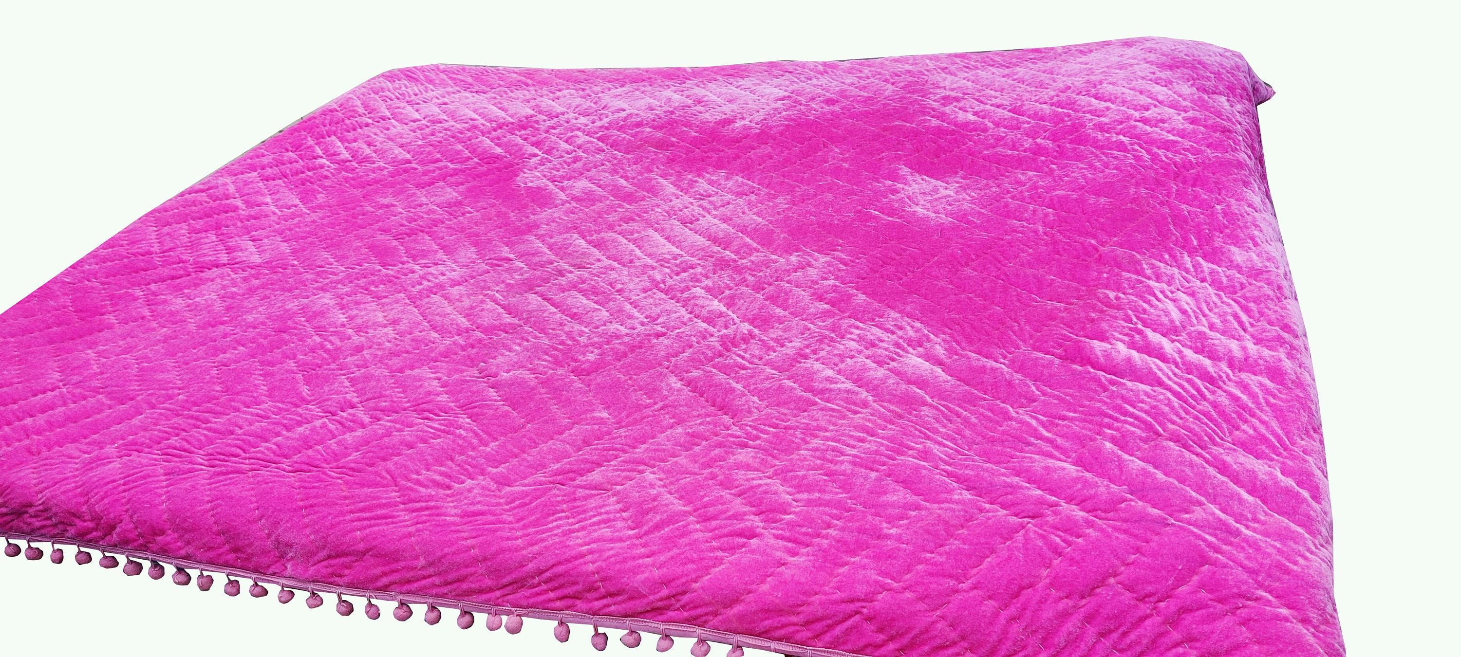 Baby Pink Velvet Pompom Quilt Comforter Blanket Bedspread King Etsy UK