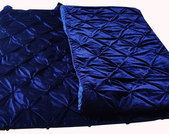 Edredón de terciopelo azul marino, manta con costuras a mano, varios tamaños.