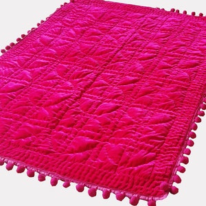 Fuchsia Velvet Pompom Quilt Fuchsia Velvet Quilt Fuchsia Velvet Bedspread, Fuchsia Velvet Quilt, Throws And Blankets Velvet Bedding Set
