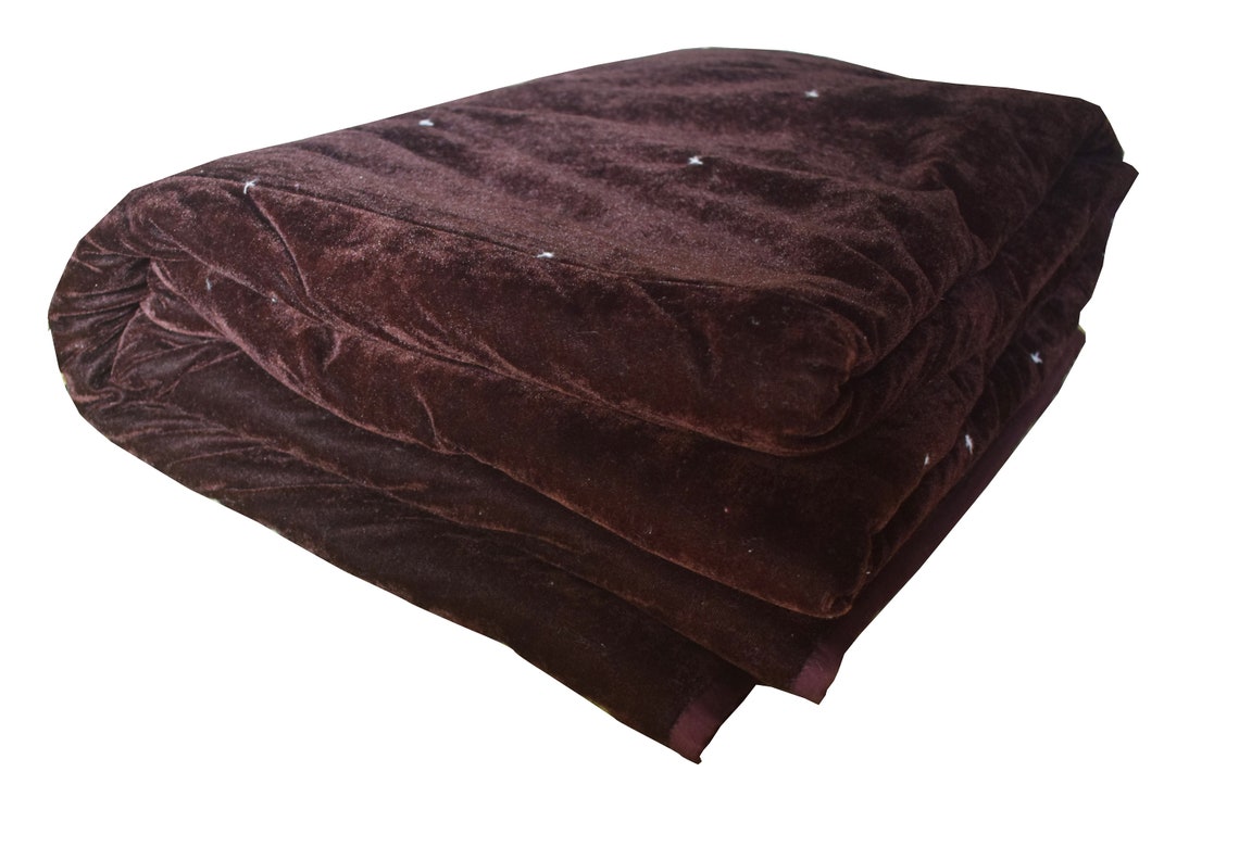 Brown Velvet Quilt Velvet Bedspread Brown Comforter Brown Etsy