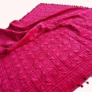 Fuchsia Velvet Quilt King, Velvet Quilted Throw, Velvet Quilt Bed, Bedding Set King Size, Bedding Set Double, Christmas Gift.