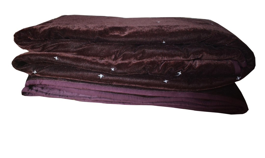 Brown Velvet Quilt Velvet Bedspread Brown Comforter Brown Etsy