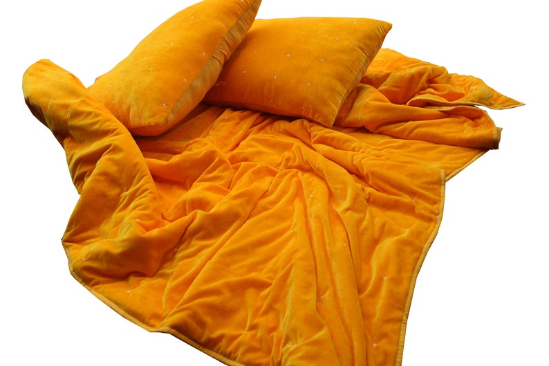 Yellow Quilt Yellow Bedding King Quilt Queen Pompom Quilt Etsy