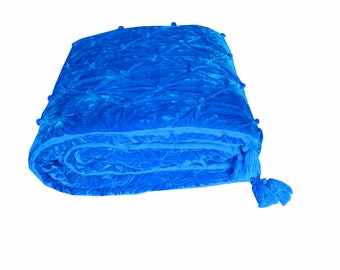 Royal blue Velvet Quilt, Velvet Quilt King, Lap Size Quilt, Blue Blanket, Pick Stitch Quilt, Throw Blanket, Royal Blue Quilt