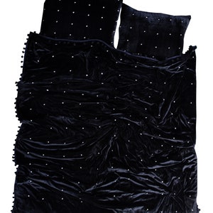 Black Velvet Quilt,Starry Hand Stitched  Handmade Quilts, Velvet Quilt King, Velvet Quilt Queen, Cotton Batting Quilts, Black Bedding