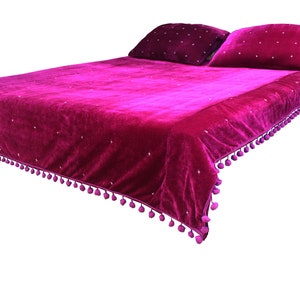 Purple Velvet Quilt, Velvet Quilt King, Lap Size Quilt, Purple Ivory Blanket, Star Stitch Quilt, Pom Pom Throw Blanket, Green Quilt