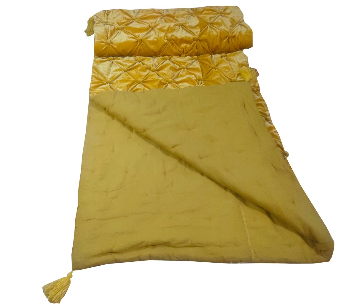 Luxury Gold Velvet Quilt Comforter Blanket Bedspread King Size Etsy