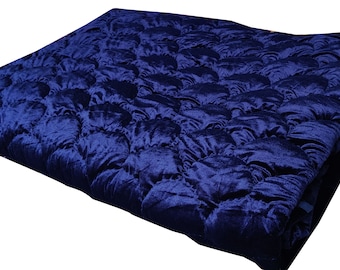 Navy Blue Velvet Quilt, Hand Stitched, King/Queen Size