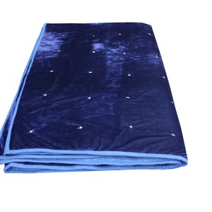 Navy Blue velvet quilt, Navy blue Velvet Blanket Quilt Throw - &quot;Star&quot;Hand Stiched_Velvet Bedding Sets_Navy blue quilt, Navy blue Comforter