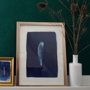 Feder Vogel Bussard Cyanotypie Blaudruck