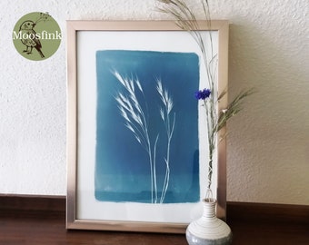 Herbe sauvage, série « Vent d'été », partie 5 - cyanotype 30 cm x 40 cm