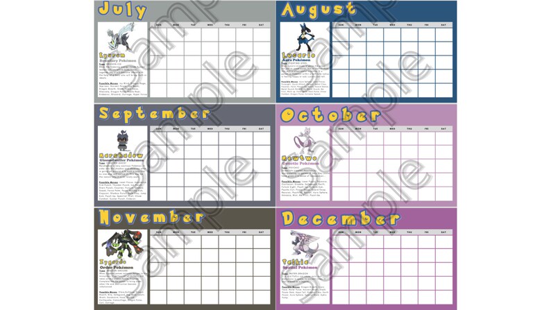 Printable Pokemon Calendar | Printable Kids Calendar | Pikachu | PDF ...