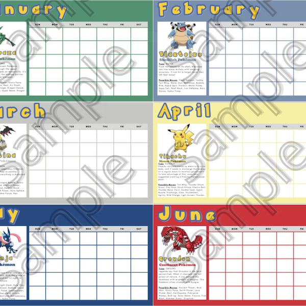 Printable Pokemon Calendar | Printable Kids Calendar | Pikachu | PDF Calendar | Best Selling Items | Printable Instant Download