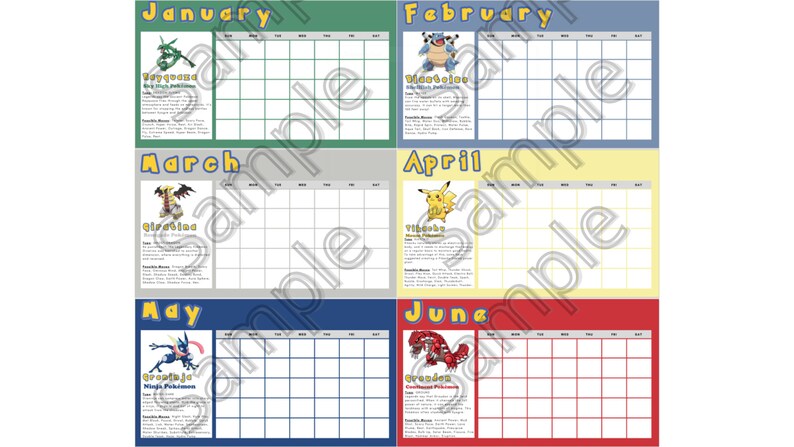Printable Pokemon Calendar | Printable Kids Calendar | Pikachu | PDF ...