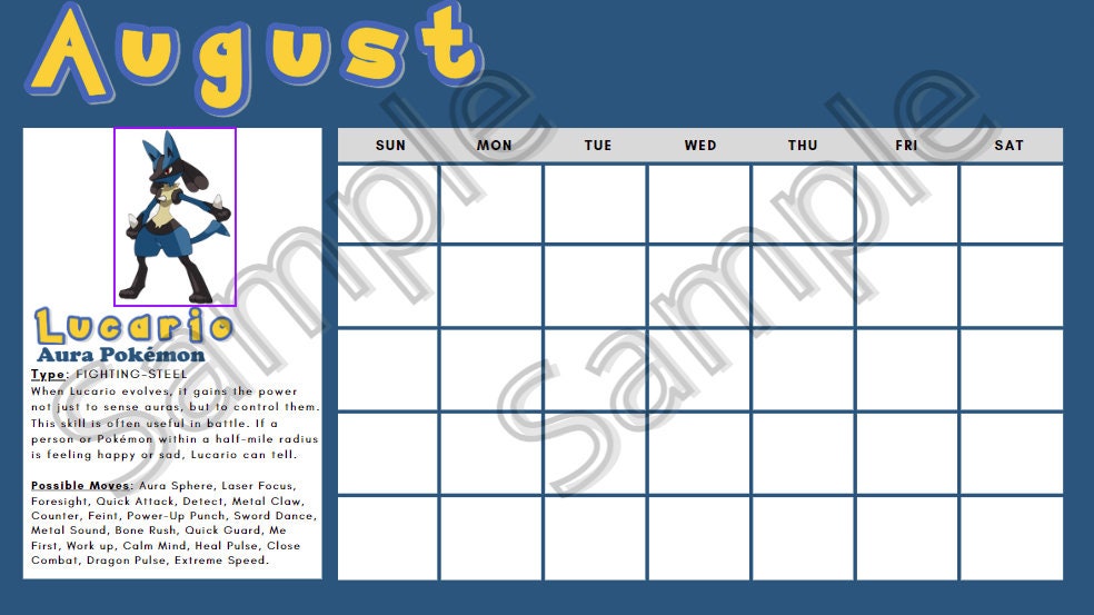 Printable Pokemon Calendar | Printable Kids Calendar | Pikachu | PDF ...